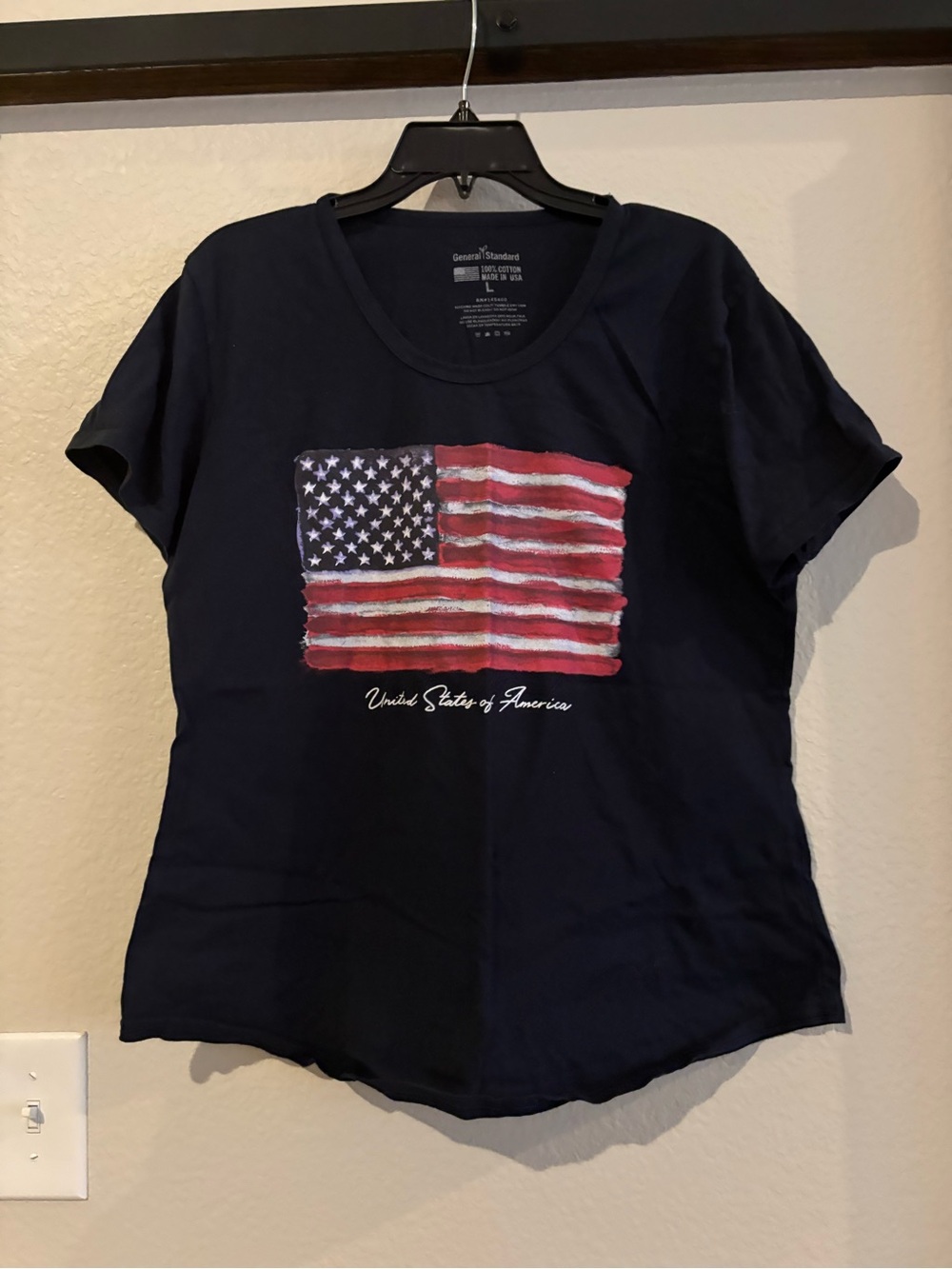 General Standard Cotton Made in USA Flag Black T-Shirt American Flag Graphic Tee